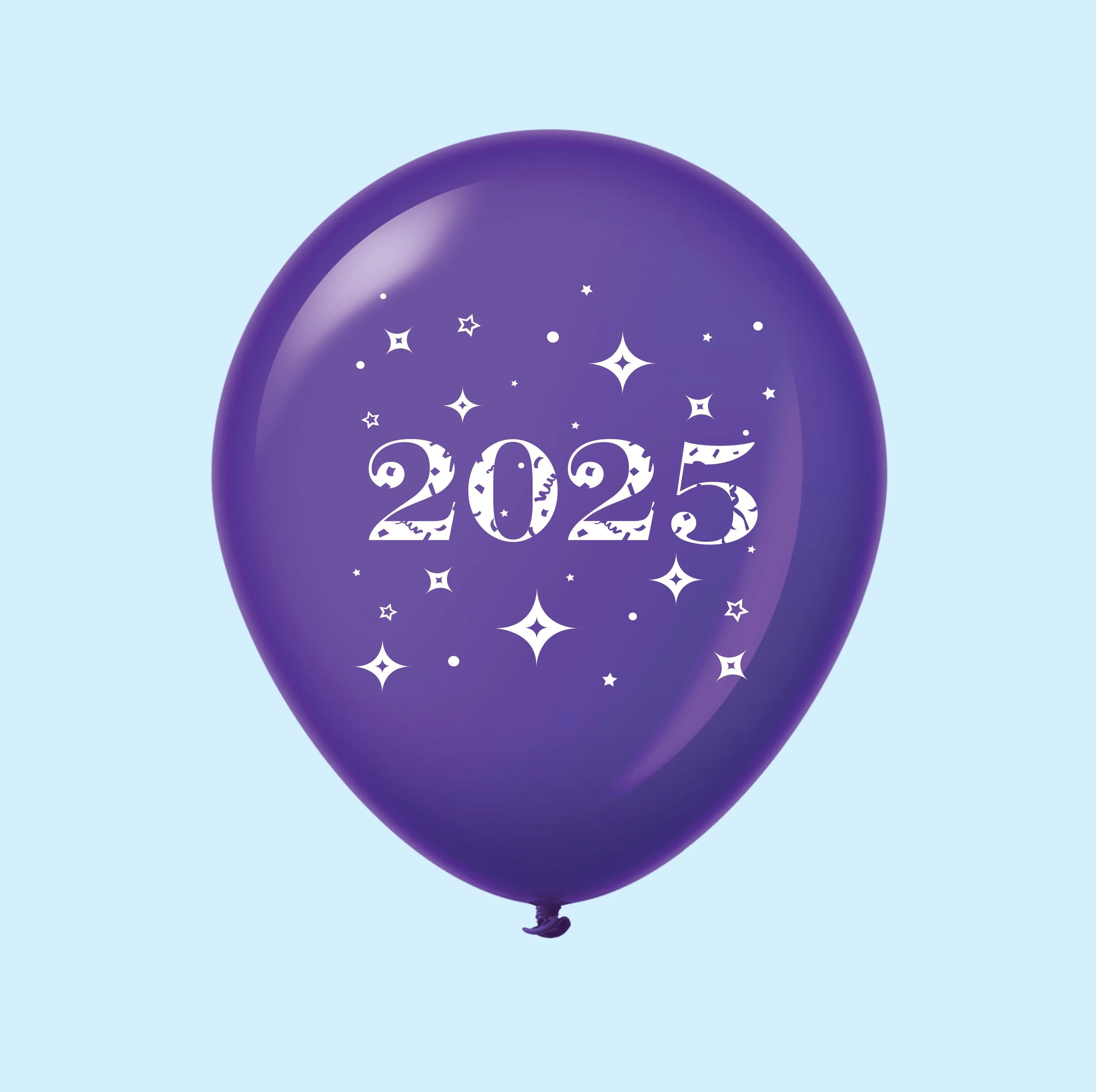 11" Year 2025 Stars Latex Balloons Purple (25 Per Bag)