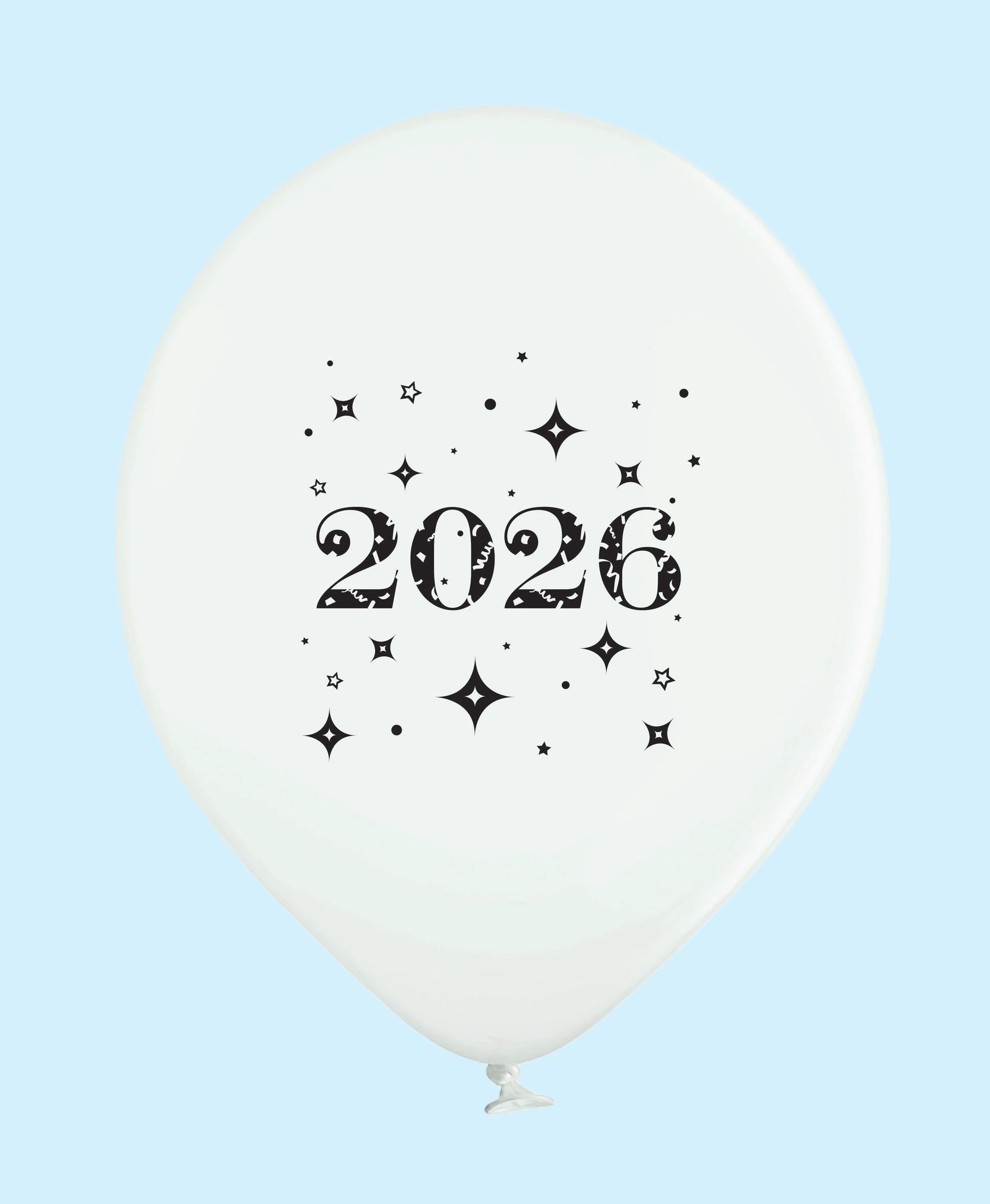11" Year 2026 Stars Printed Latex Balloons White (25 Per Bag)