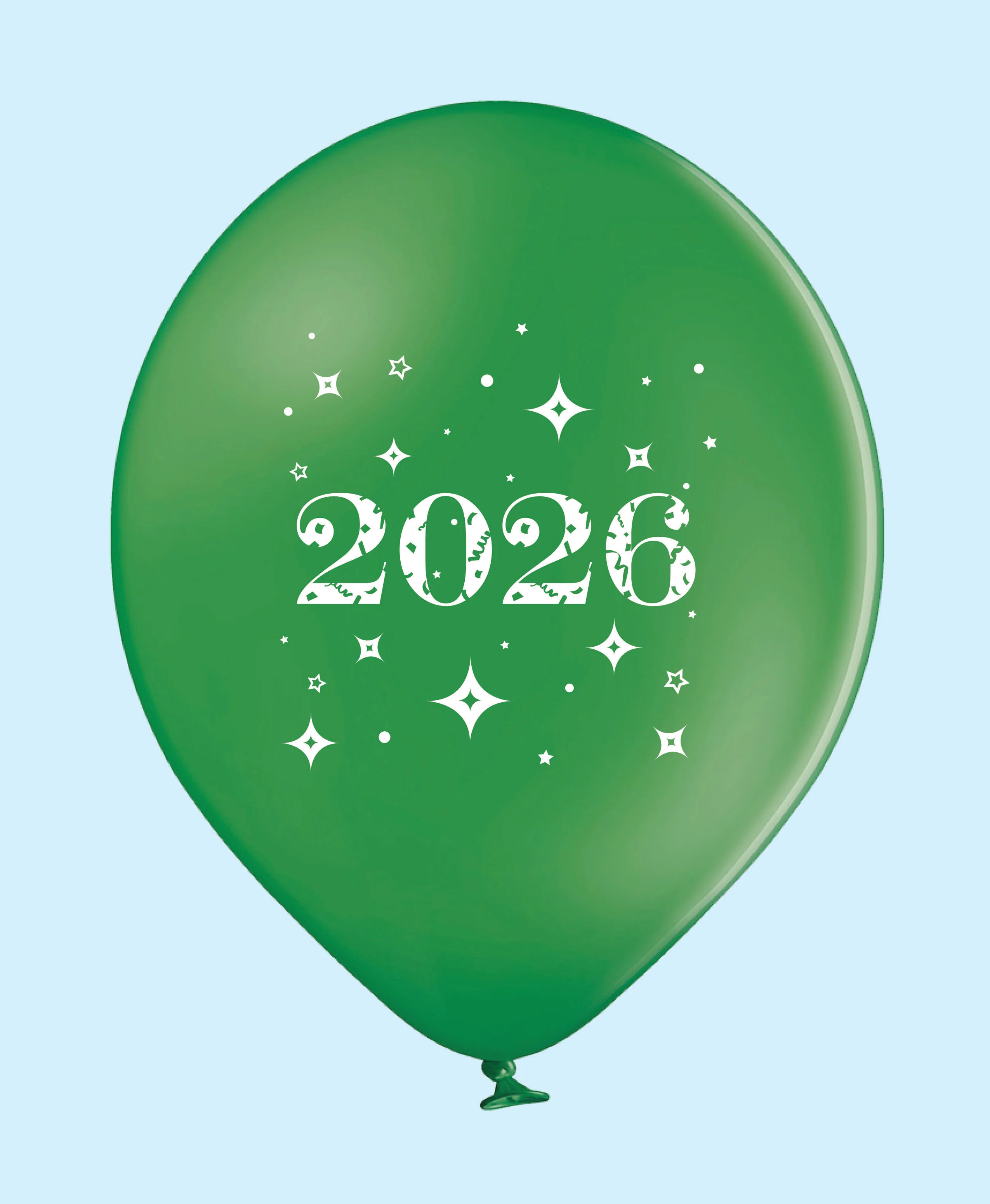 11" Year 2026 Stars Printed Latex Balloons Green (25 Per Bag)
