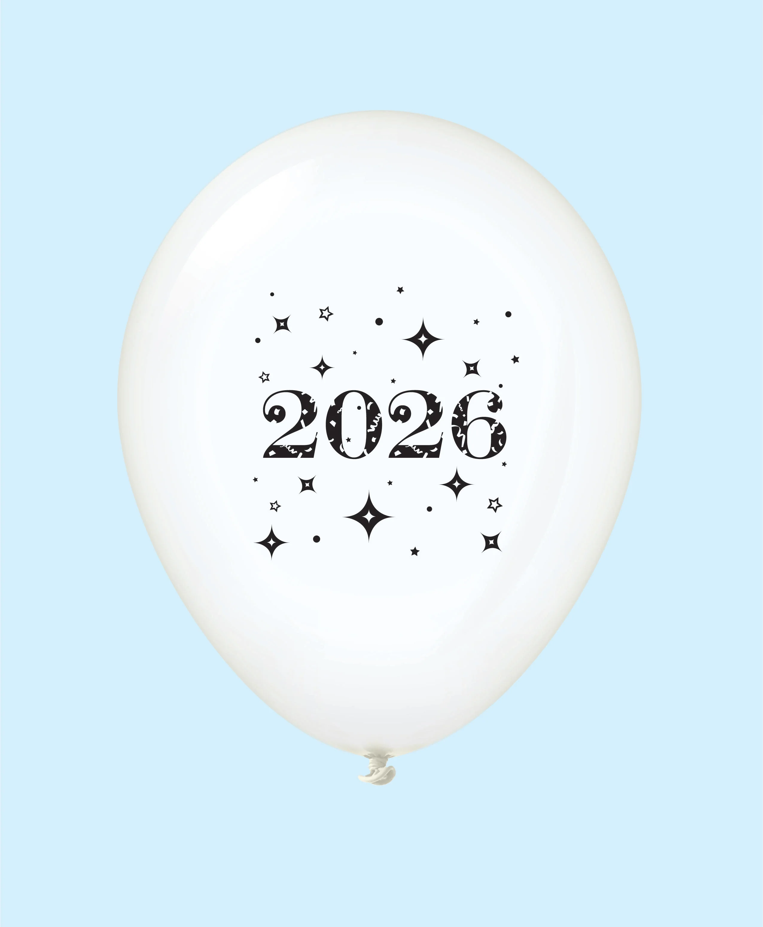 11" Year 2026 Stars Printed Latex Balloons Clear (25 Per Bag)