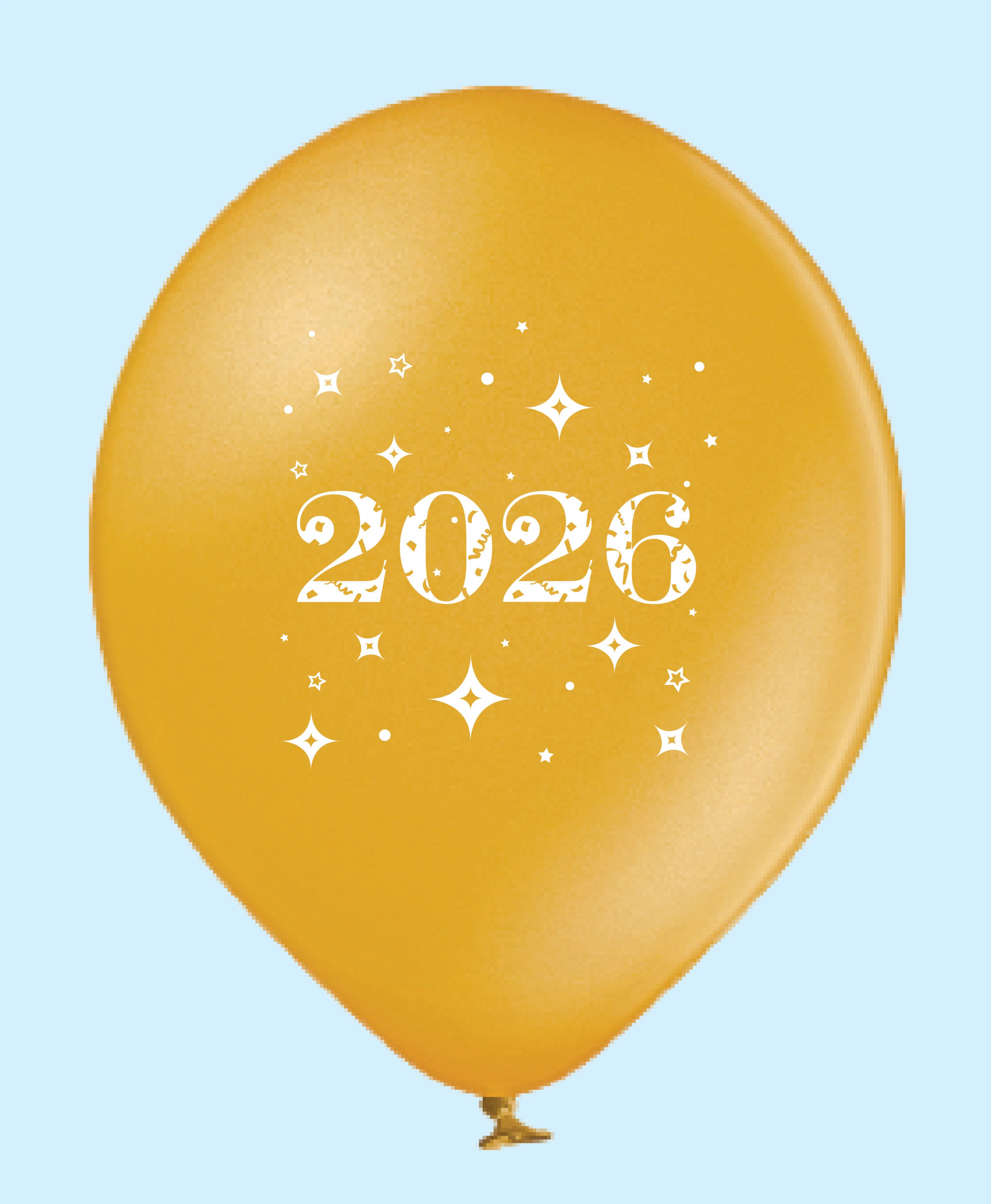 11" Year 2026 Stars Printed Latex Balloons Gold (25 Per Bag)