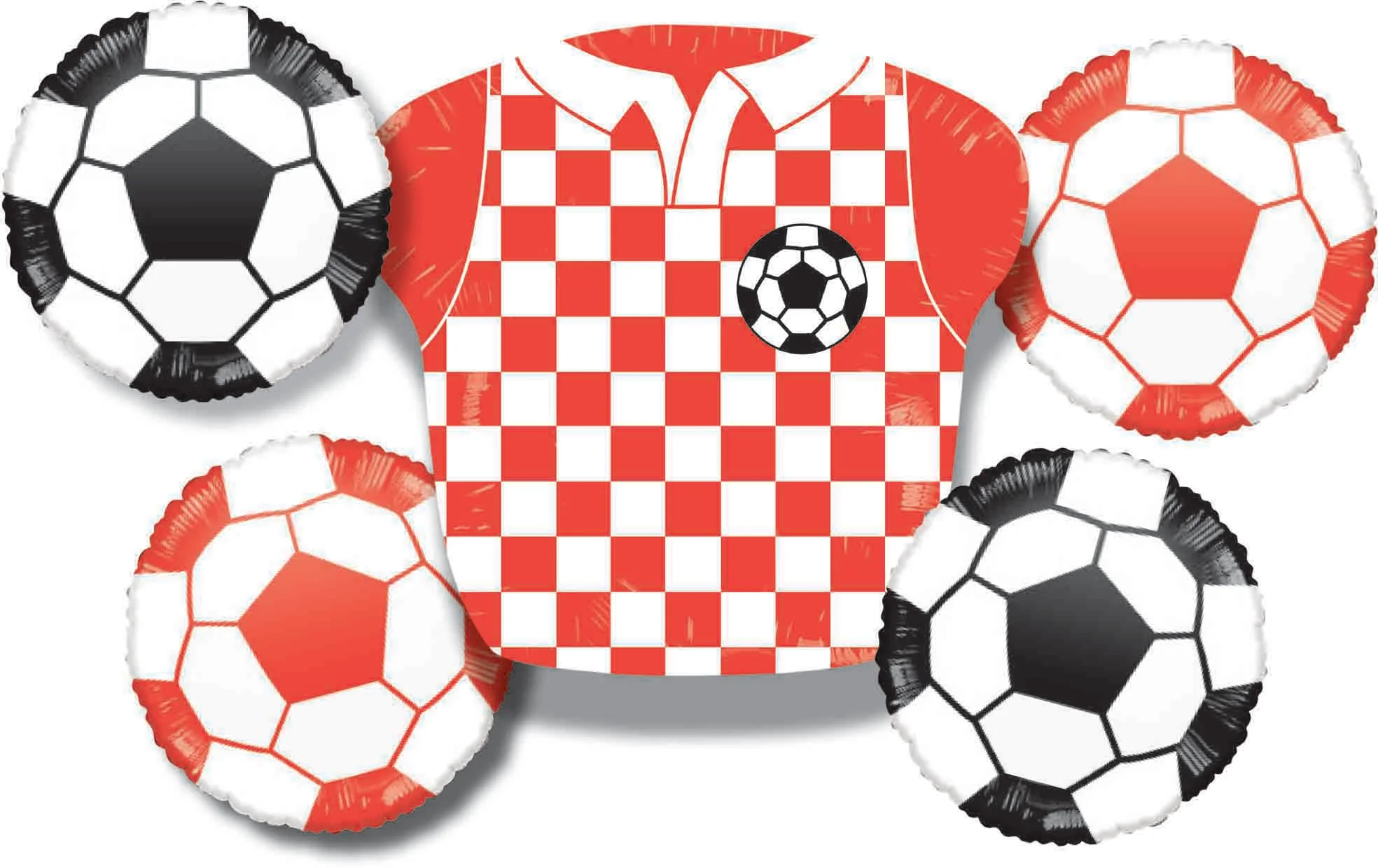 Bouquet 5pc Soccer T Shirt Red/White Foil Balloon