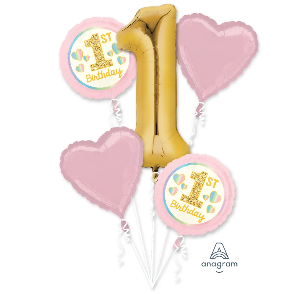 Bouquet Girl 1st Birthday Pink & Gold Foil Balloon