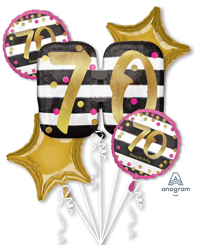 Bouquet Pink & Gold Milestone 70 Foil Balloon