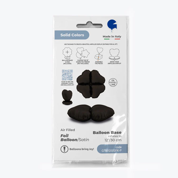 12" (15" Deflated) Standup Base Hearts Mini Satin Fumé Black Foil Balloon - Image 3