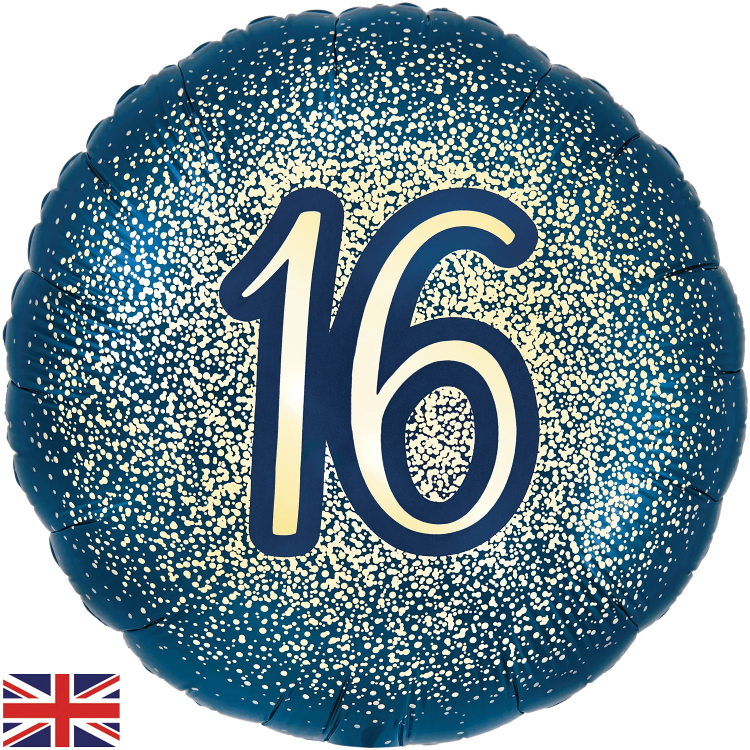 18" 16th Metallic Glitter Birthday Navy Gold Oaktree Foil Balloon