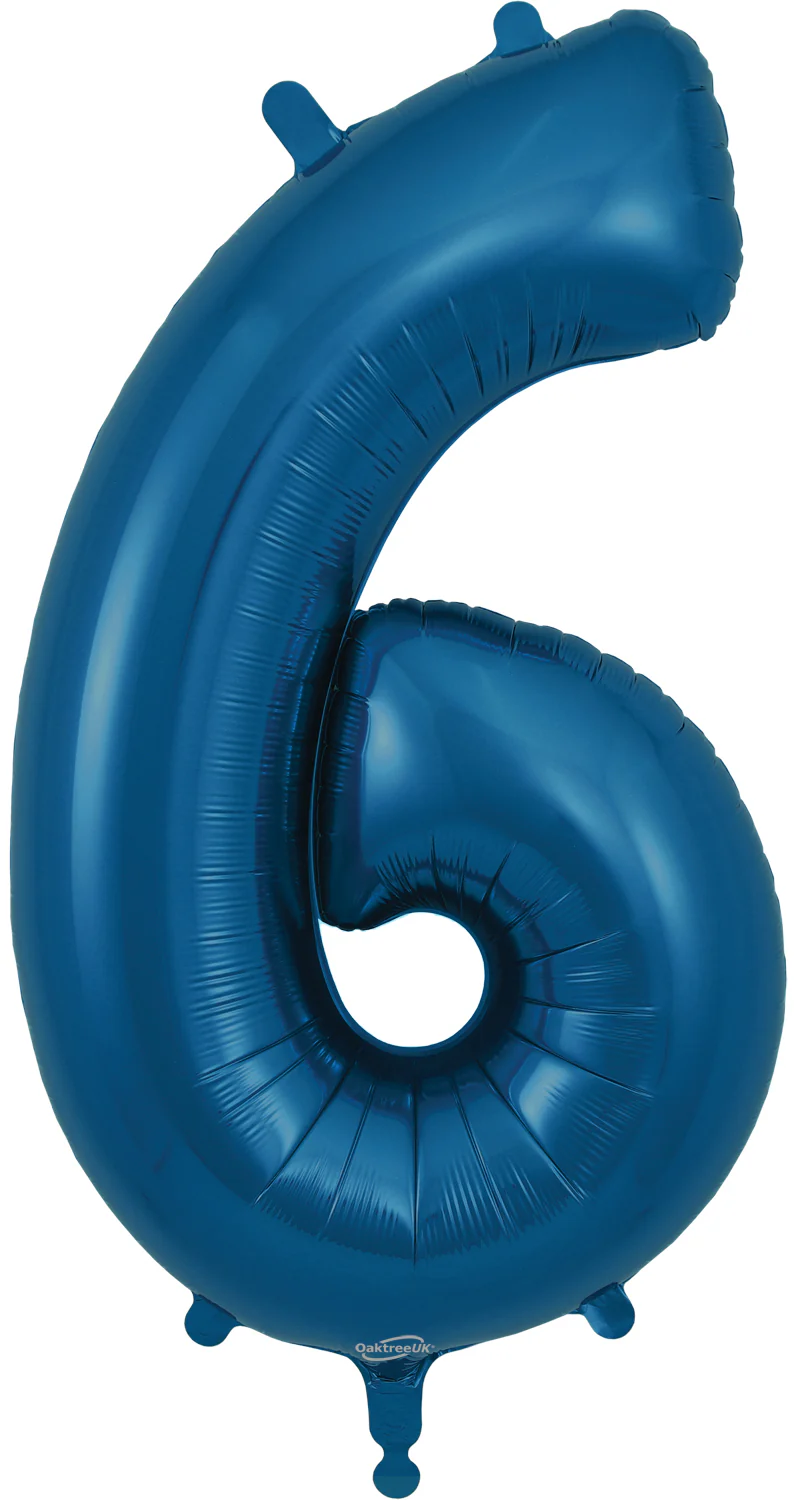 34" Number 6 Navy Blue Oaktree Foil Balloon